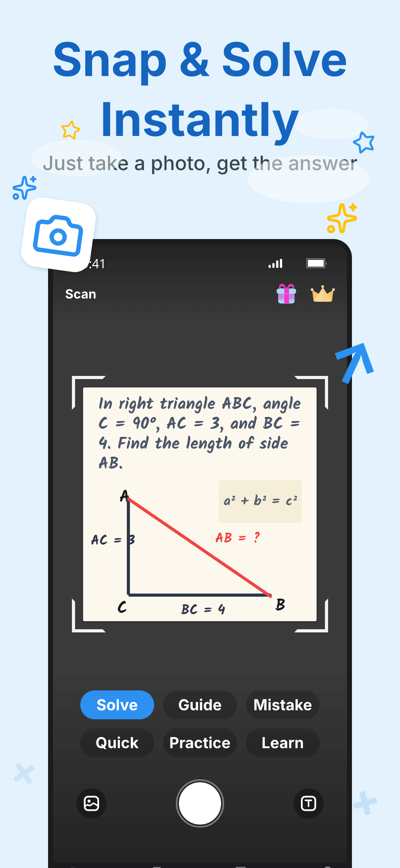 Smart scan feature capturing math homework problem with AI-powered recognition technology